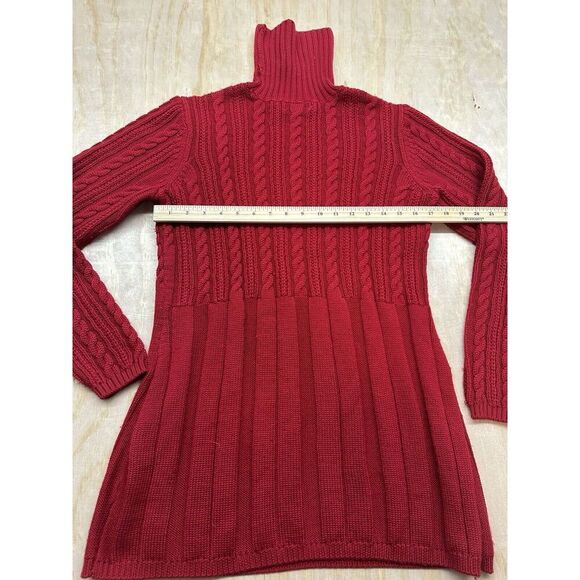 Calvin Klein Women’s Red Wool Blend Sweater Long Size Medium Chunky Knit - Picture 7 of 7